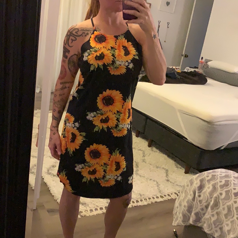 To the knee sunflower dress